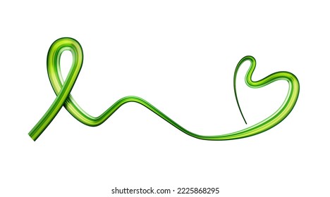 Green Ribbon making Heart, Green cancer awareness ribbon for many medical conditions and diseases 3d illustration - Powered by Shutterstock