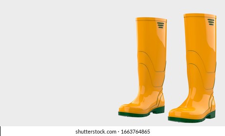 Green rubber boots isolated on background. 3d rendering - illustration