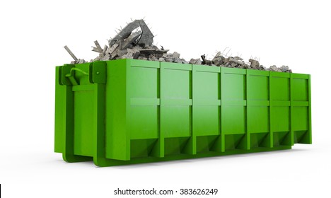Green rubble container isolated on white background
