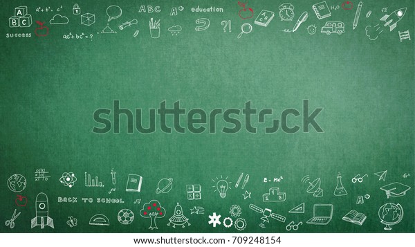 緑の学校教師の黒板の背景に落書きと子ども時代の想像力と教育の成功のコンセプトのための空白のコピースペース のイラスト素材