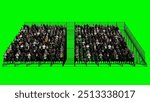 Green Screen 3D Crowd on Grandstand, Front View People Sitting and Walking for Sport Scene. 3D illustration