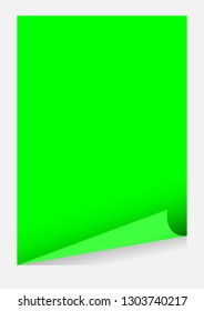 Green Screen A4 Paper Blank Curl Corner Template Isolated On White Background, Sticker Sheet Of Paper Curl Green A4 Paper Template Frame Element, Graphic Design Card Advertising A4 Banner Promotional