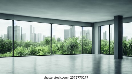 Green Screen Background - Modern Empty Office Space with plants