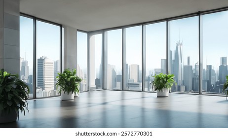 Green Screen Background - Modern Empty Office Space with plants