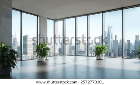 Green Screen Background - Modern Empty Office Space with plants