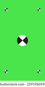 Green screen background, VFX motion tracking markers. Art design green screen backdrop template. Abstract concept video footage replacement tracking markers elements and icons.