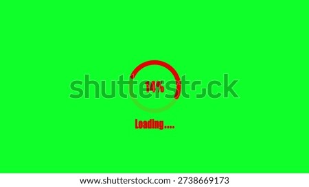 Green screen loading animation with red progress bar and text pe