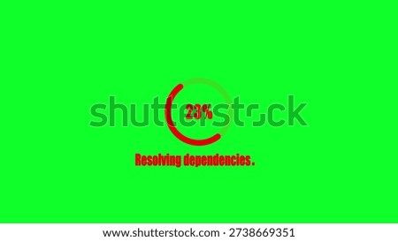 A green screen with a red progress bar and text reading resolving dependencies and 23% green screen, red progress bar, resolving dependencies. green screen with red progress bar...