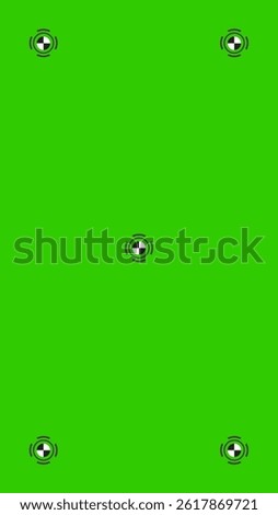 Green screen template with tracking marks. Chromakey technique. Studio background.