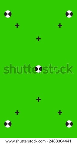 Green screen with VFX motion tracking markers. Chroma key color video footage with track point. HD 4K green screen layout. Phone screen.