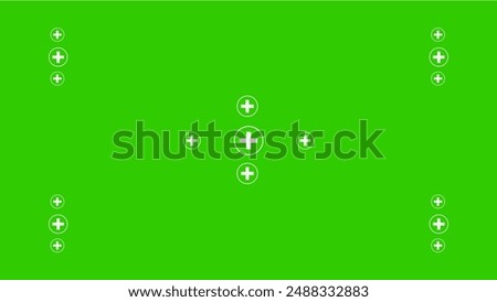 Green screen with VFX motion tracking markers. Chroma key color video footage with track point. HD 4K green screen layout. Phone screen.
Illustration Formats.