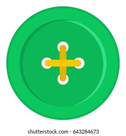 Green sewing button icon flat isolated on white background  illustration