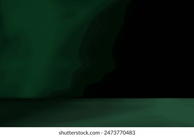 Green Shadow Floor Background Studio Room Photo Empty Gradient Leaf Floor Wall Backdrop Muslin Design Canvas Surface Texture Podium Eco Scene Mockup Product Cosmetic Beauty Organic Display Stand.