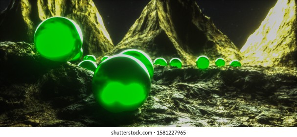 Green Shining Balls On Alien Planet Stock Illustration 1581227965 ...