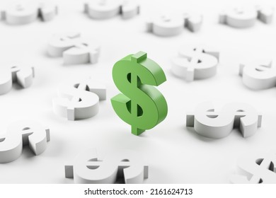 Green Sign Of Dollar On Light Background, US Currency. Concept Of Money. 3D Rendering