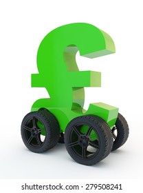 Green Sign Pound Sterling On Wheels