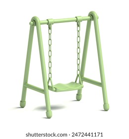 Green single children swing 3D rendering illustration isolated on white background
