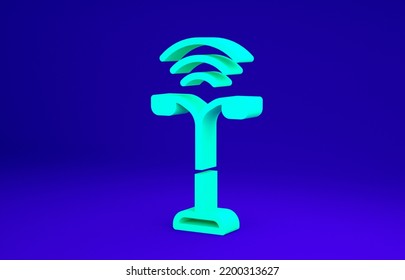 Green Smart Street Light System Icon Isolated On Blue Background. Internet Of Things Concept With Wireless Connection. Minimalism Concept. 3d Illustration 3D Render.