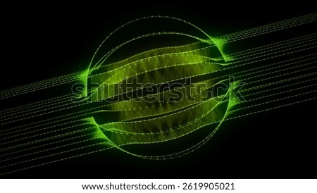 Green sphere consisting of points and lines. Modern wireframe elements. Technology grid sphere. 3d rendering.