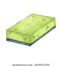 Green sponge with grey scouring pad in watercolor. Washing sponge for Scrubbing dishes, countertops and other surfaces. Clipart for housekeeping, janitorial services, sticker, packaging, flyer - Powered by Shutterstock