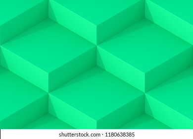 Green Square Abstract Background. Cube Background. 3D Render Background