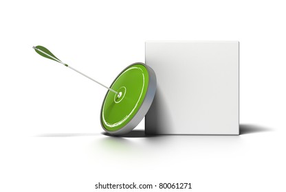 Green Target And Arrow Near A White Box For Writing A Message Image Is Over A White Background