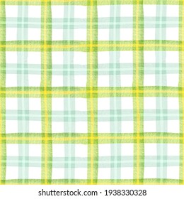 Green Tartan Seamless Pattern. Watercolor Plaid Background