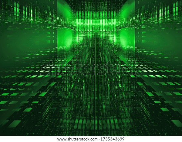 Green tech background - entrance to the\
matrix 3d\
illustration