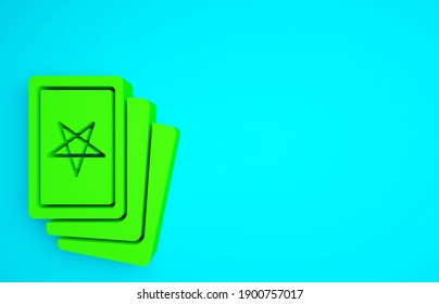 Green Three Tarot Cards Icon Isolated On Blue Background. Magic Occult Set Of Tarot Cards. Minimalism Concept. 3d Illustration 3D Render.