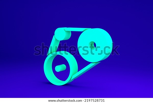Green Timing belt kit\
icon isolated on blue background. Minimalism concept. 3d\
illustration 3D\
render.