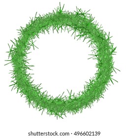 Green Tinsel Frame, Border, Circle. Ideal Christmas, Festive. Traditional Decoration Isolated On White.