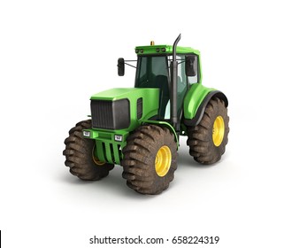Green Tractor 3d render on a white background
