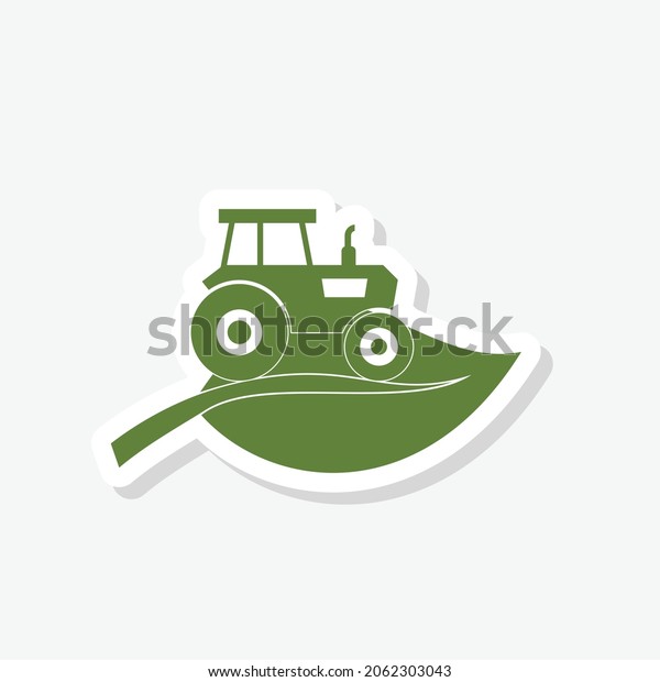 Green\
tractor sticker icon isolated on white\
background