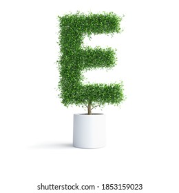 Green Tree Alphabet Letter E With Clipping Path. 3D Illustration