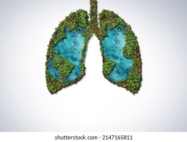 Green trees shaped like human lungs conceptual image. lungs shape island isolated on white background- Earth day, world health or Environment day concept. 