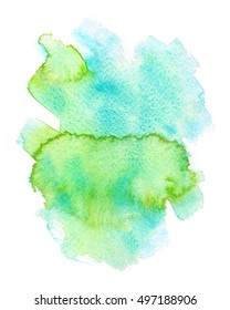 Green and turquoise blue stain painted in watercolor on clean white background