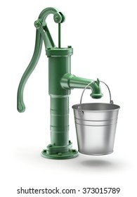 Green Vintage Water Pump With Iron Bucket