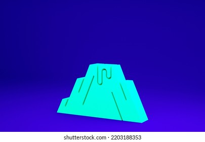 Green Volcano Eruption With Lava Icon Isolated On Blue Background. Minimalism Concept. 3d Illustration 3D Render.