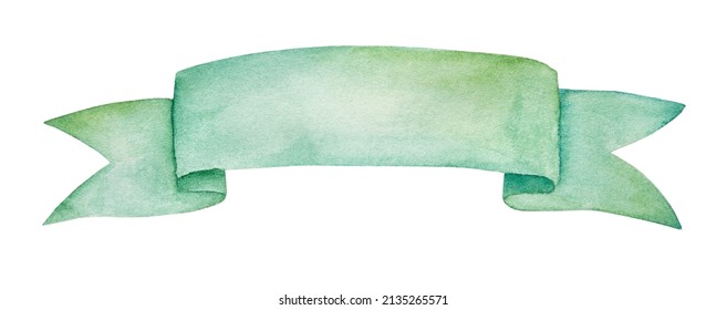 Green Watercolor Ribbon Banner With Copy Space. Cutout Element For St. Patricks Day Design