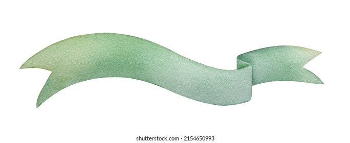 Green Watercolor Ribbon Banner With Copy Space. Cutout Element For St. Patricks Day Design Or Invitations For Your Holiday