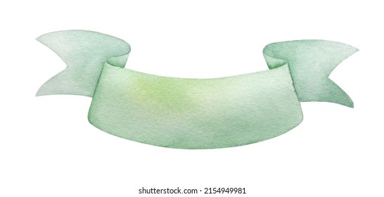 Green Watercolor Ribbon Banner With Copy Space. Cutout Element For St. Patricks Day Design Or Invitations For Your Holiday