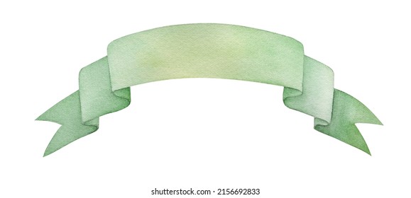 Green Watercolor Ribbon Banner With Copy Space. Cutout Element For St. Patricks Day Design Or Invitations For Your Holiday