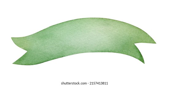 Green Watercolor Ribbon Banner With Copy Space. Cutout Element For St. Patricks Day Design Or Invitations For Your Holiday