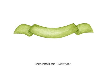 Green Watercolor Ribbon For Text. Baner Drawn With Paint Isolated On A White Background.