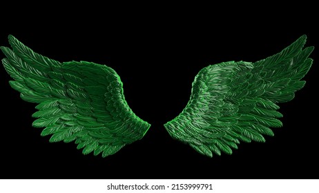 Green   white gradient patterned wings under black lighting background  Concept image free activity  decision without regret   strategic action  3D CG  3D illustration 