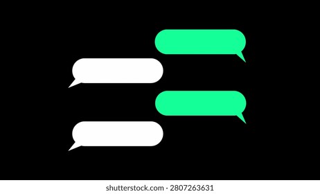 Green and White Message Bubbles on Black Background Communicatio