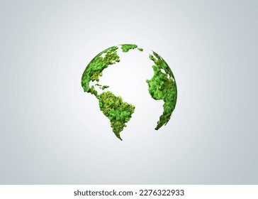 Green World Map- 3D tree or forest shape of world map isolated on white background. World Map Green Planet Earth Day or Environment day Concept. World Forestry Day. - Powered by Shutterstock