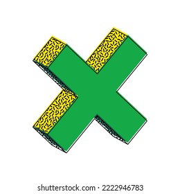 Green And Yellow Multiplication Sign With White Background.