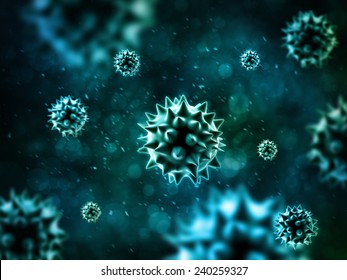 Green-blue Bacteria 3D Rendering Background.