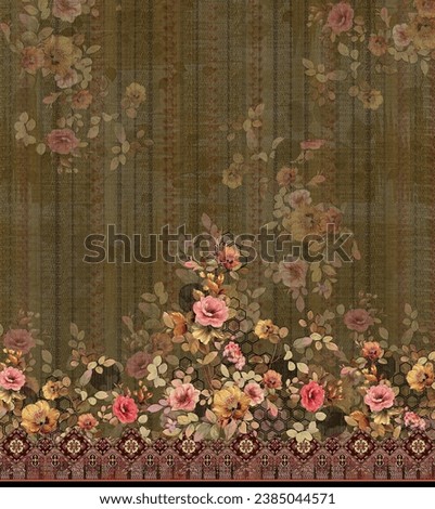 greenish design with colorfull flowers and rexture work Stock photo © 
